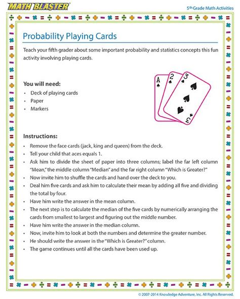 deck of cards probability worksheet